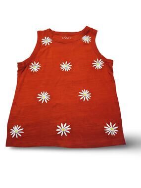 LOFT Rust Orange Daisy Embroidered Tank Top Size Small